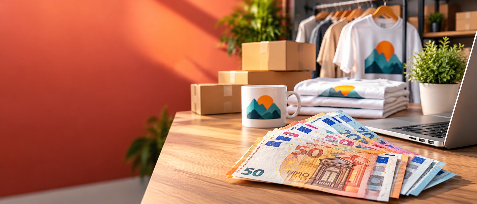 Créateur entouré de produits personnalisés imprimés à la demande